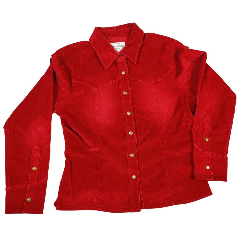 Vintage Live a Little S Red Corduroy Jacket Western Yolk Snap Button Long Sleeve - Picture 3 of 9